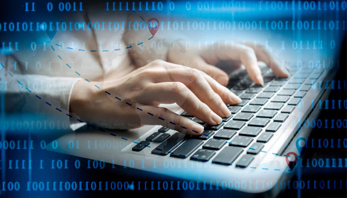 businesswoman use laptop analytics and financial and bank technology concept