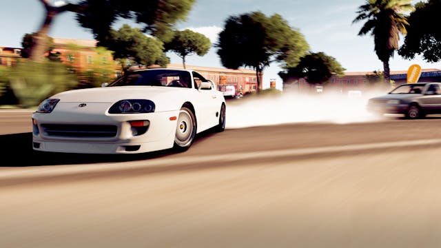 white car speeding away