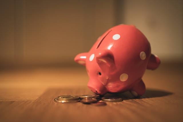 pink piggy bank leaning forward